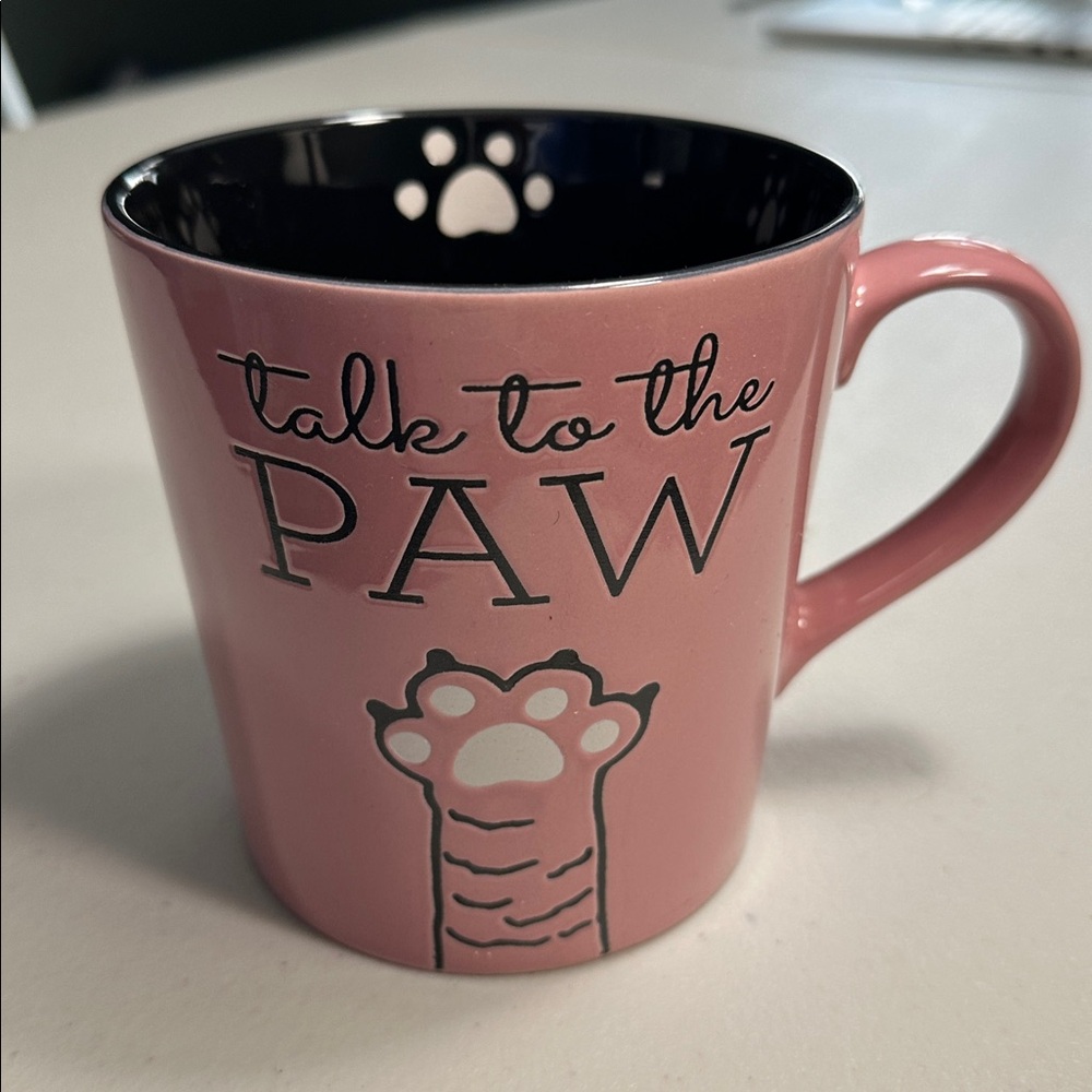 Talk to the Paw Cat Mug Large 20 oz Pink Black Paw Print